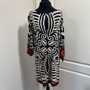 Nicole Miller Women's Silk Dress M Geometric Short Multicolor Elegant